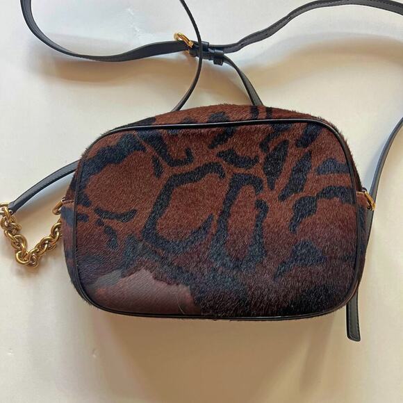 RARE Ferragamo Calf Hair Leather Gold Chain Camera Crossbody Bag - Picture 6 of 13